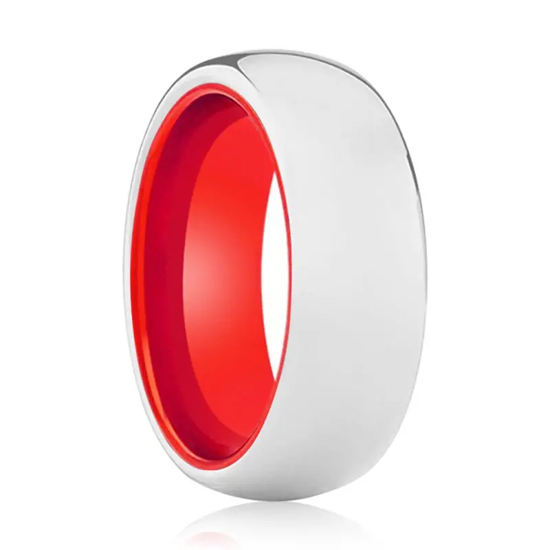 Poppy | Red Ring, Silver Tungsten Ring, Shiny, Domed 1
