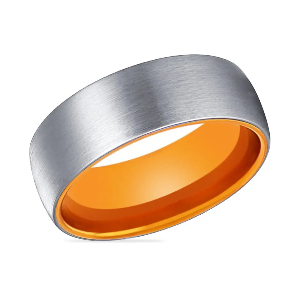 Porsche | Orange Ring, Silver Tungsten Ring, Brushed, Domed 2