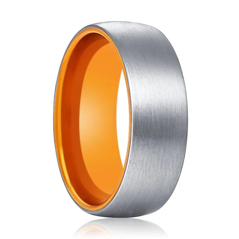 Porsche | Orange Ring, Silver Tungsten Ring, Brushed, Domed 1