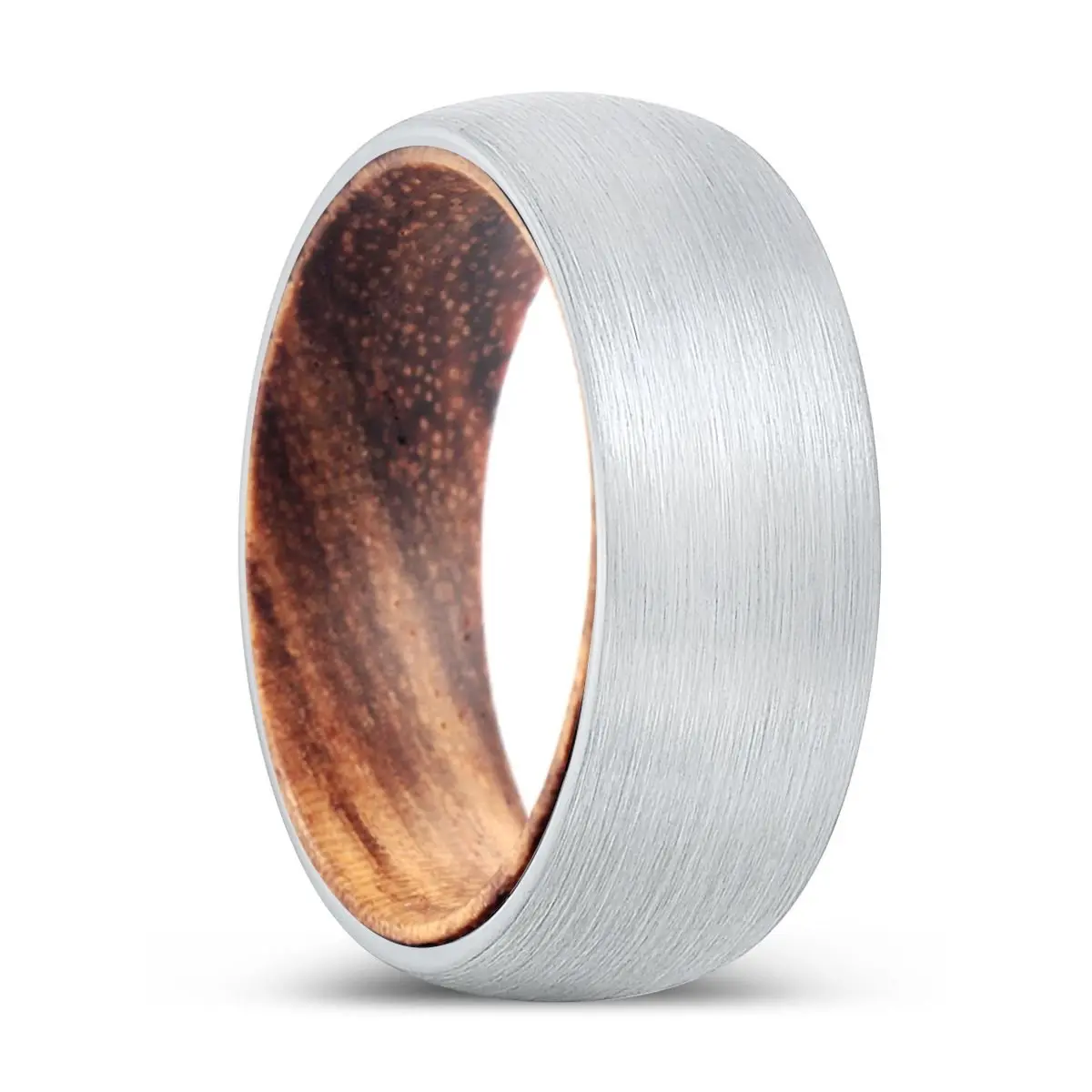 Power | Zebra Wood, White Tungsten Ring, Brushed, Domed 1