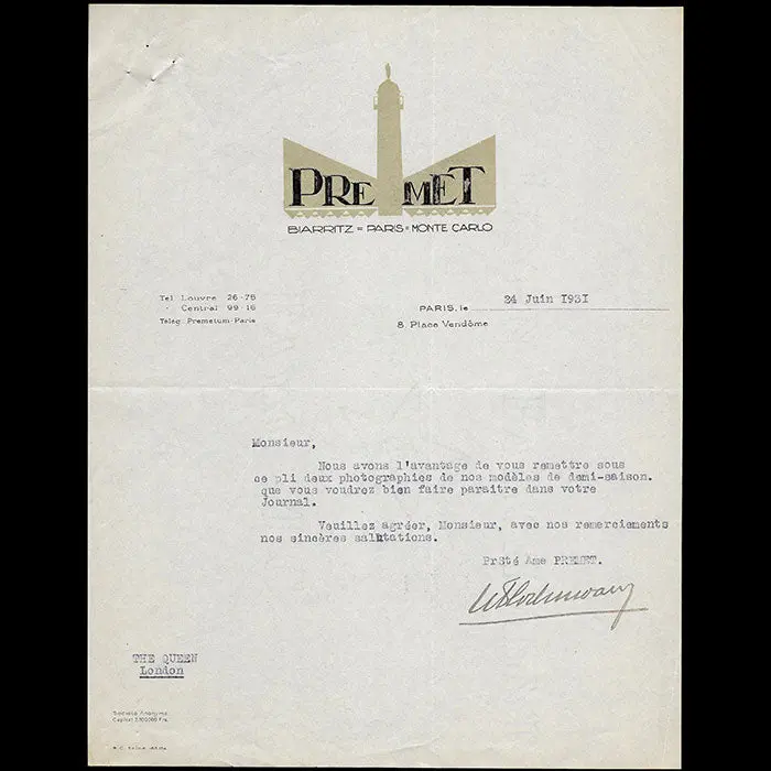 Premet - Correspondance De La Maison De Couture (1931) 1