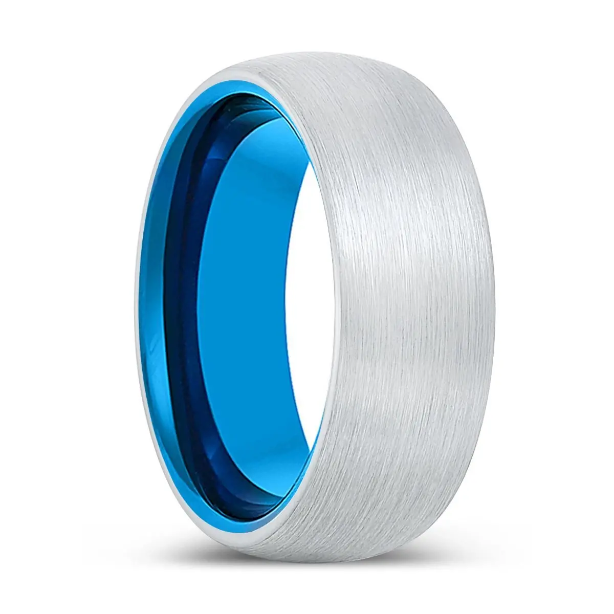 Prince | Blue Tungsten Ring, White Tungsten Ring, Brushed, Domed 1