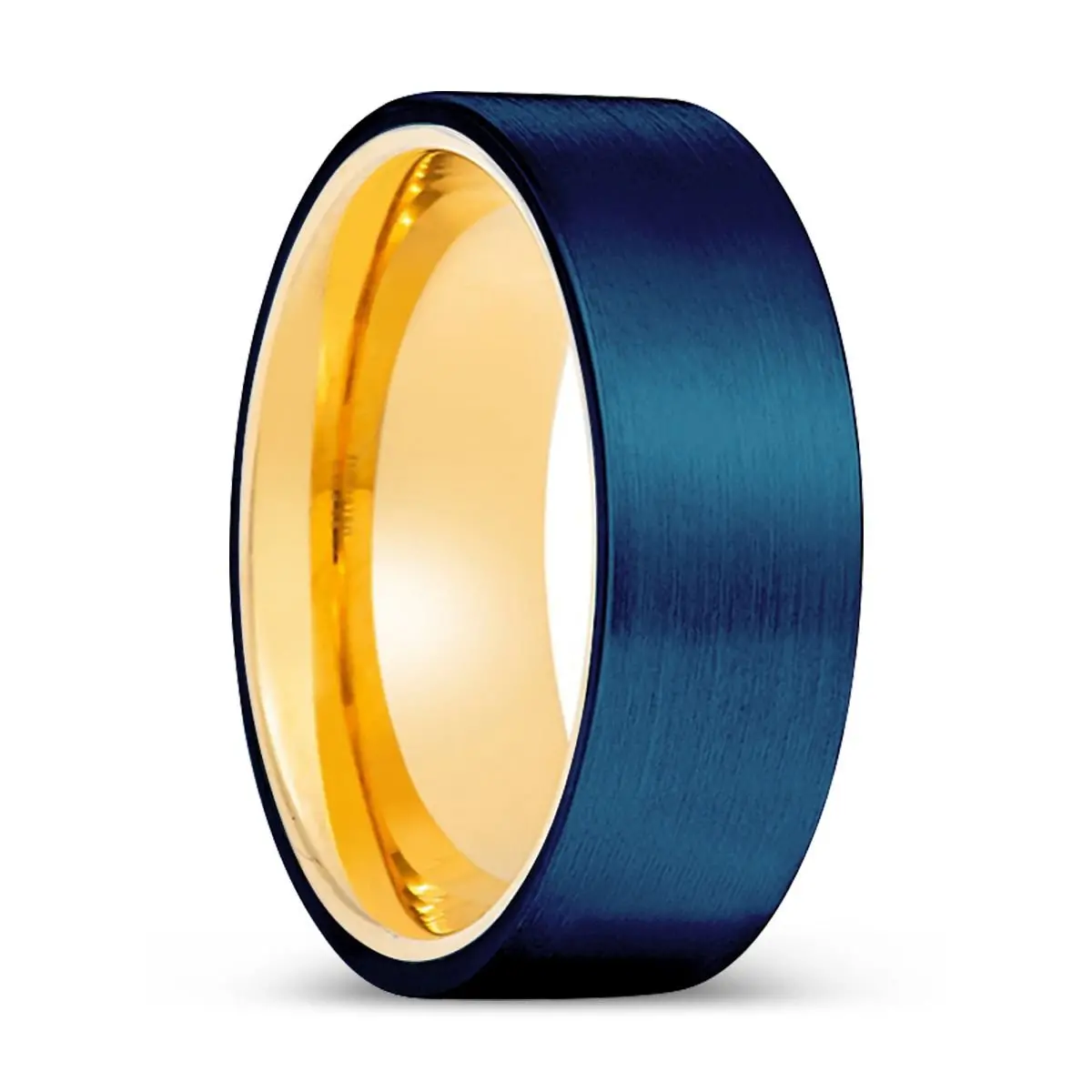 Pristine | Gold Ring, Blue Tungsten Ring, Brushed, Flat 1