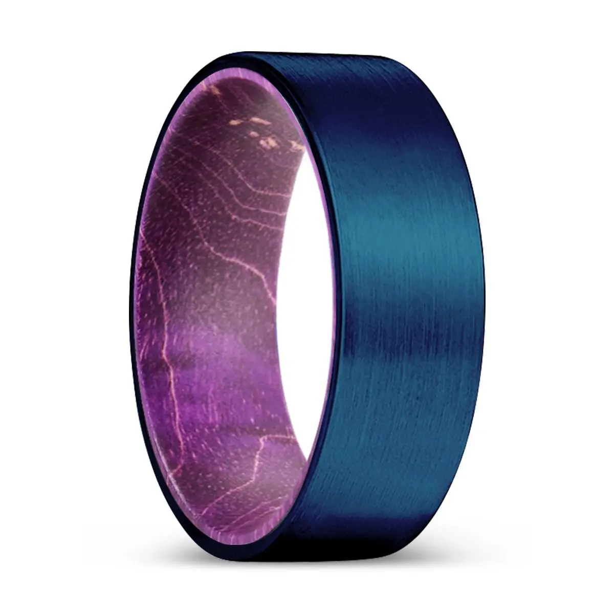 Prodigy | Purple Wood, Blue Tungsten Ring, Brushed, Flat 1