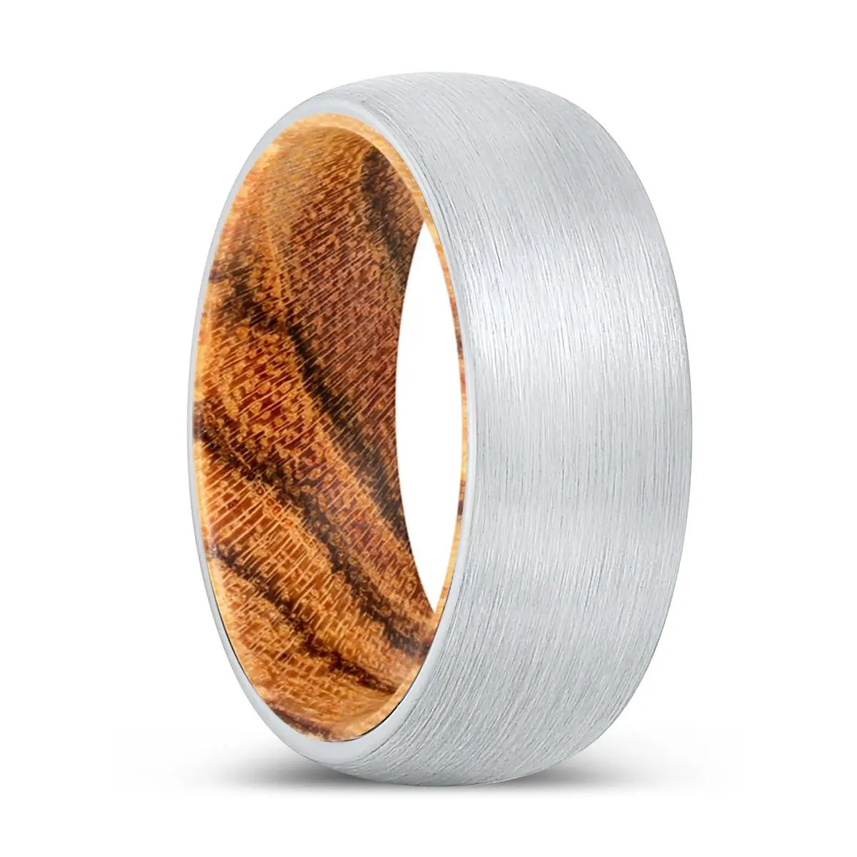 Prosperity | Bocote Wood, White Tungsten Ring, Brushed, Domed 1