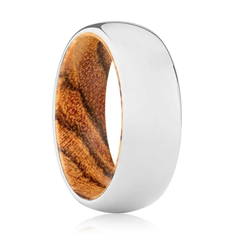 Purity | Bocote Wood, Silver Tungsten Ring, Shiny, Domed 1