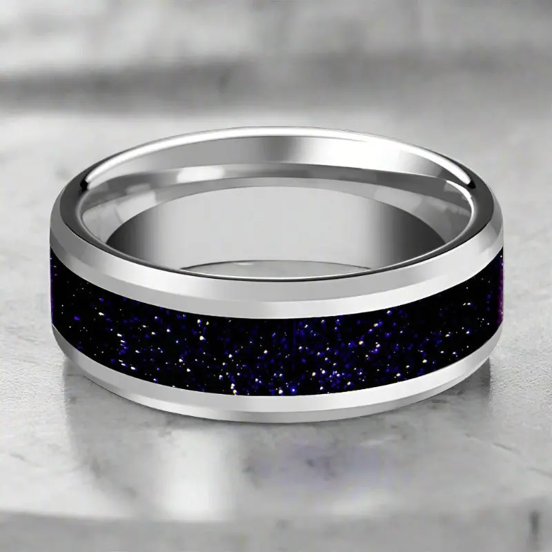 Maki | Tungsten Ring, Purple Gold Stone Inlay, Beveled 3