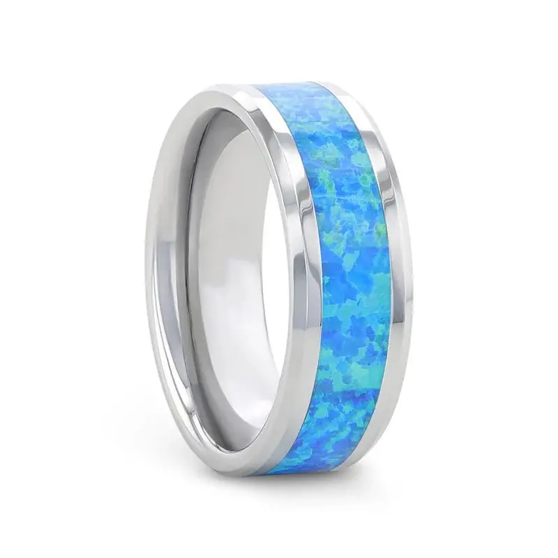 Quasar | Tungsten Ring Blue Green Opal Inlay 2