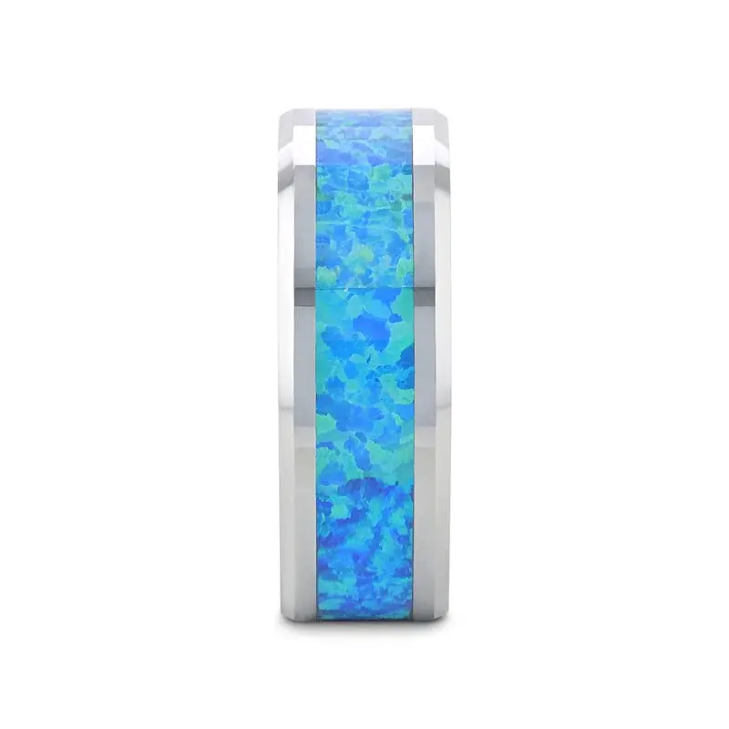 Quasar | Tungsten Ring Blue Green Opal Inlay 3