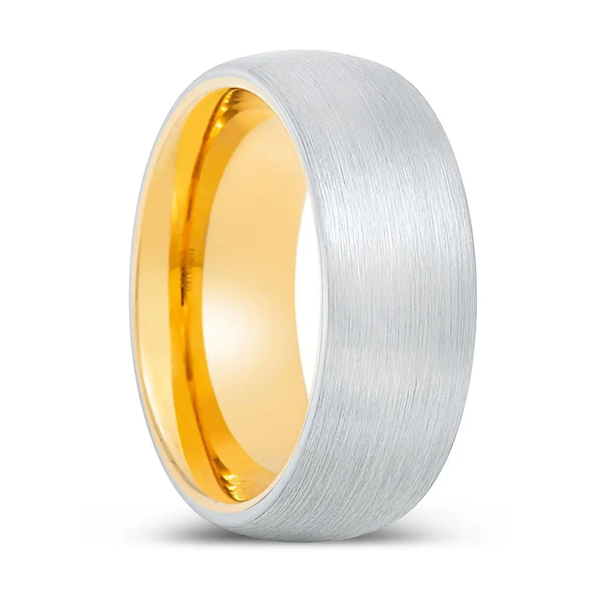 Rabbi | Gold Ring, White Tungsten Ring, Brushed, Domed 1