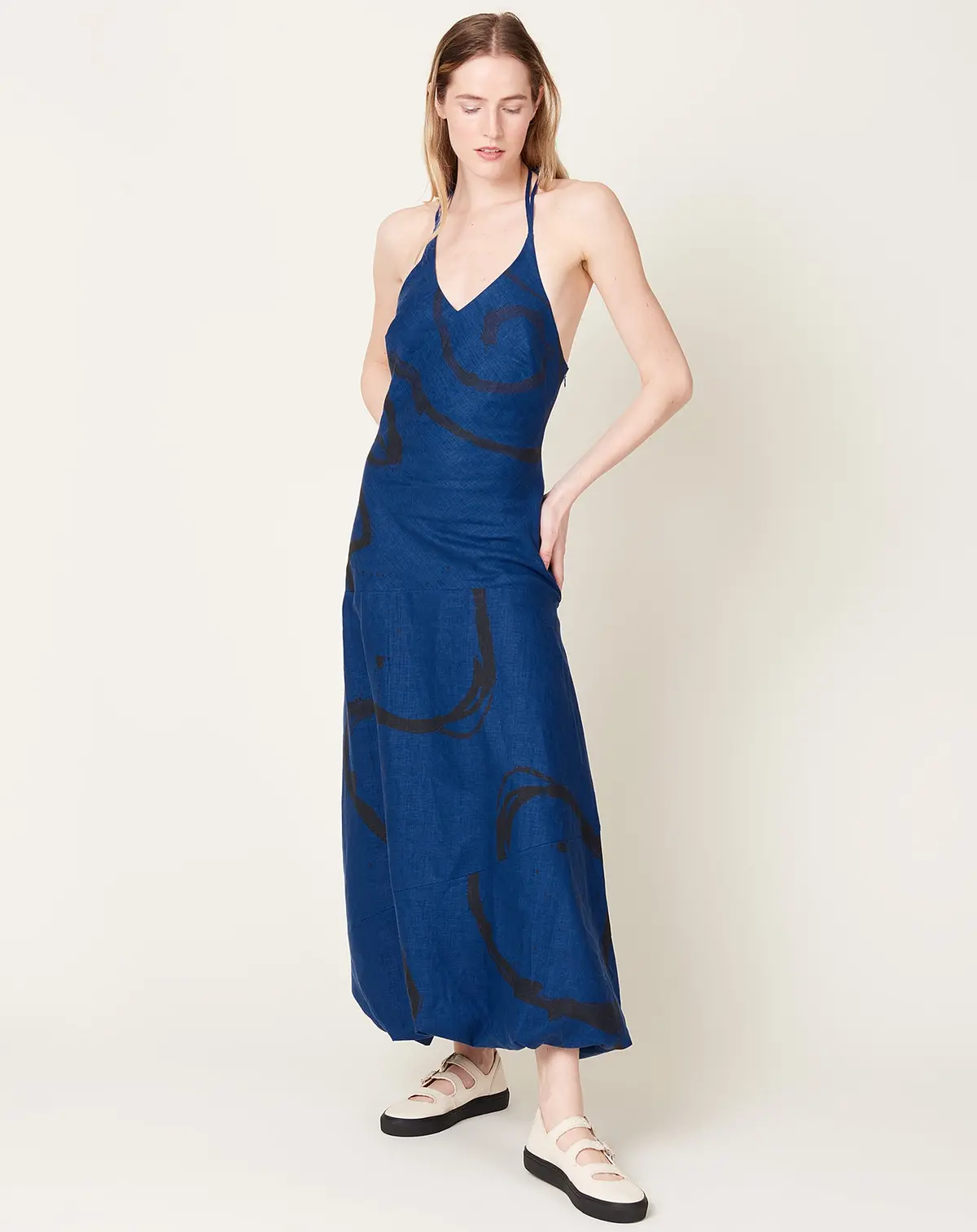 Formi Dress In Navy Joan Lines Linen 1