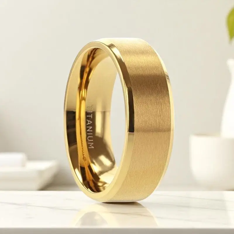 Radiate | Gold Plated Titanium Wedding Band – Brushed & Polished 1
