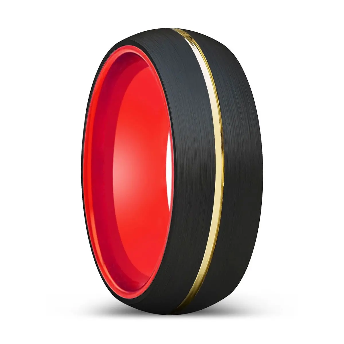 Radovan | Red Ring, Black Tungsten Ring, Gold Groove, Domed 1