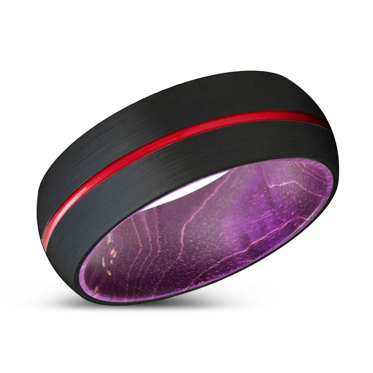 Rage | Purple Wood, Black Tungsten Ring, Red Groove, Domed 2