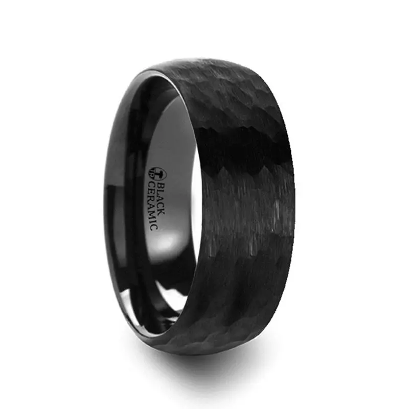 Ragnarok | Black Ceramic Ring Domed Hammer Finish 1