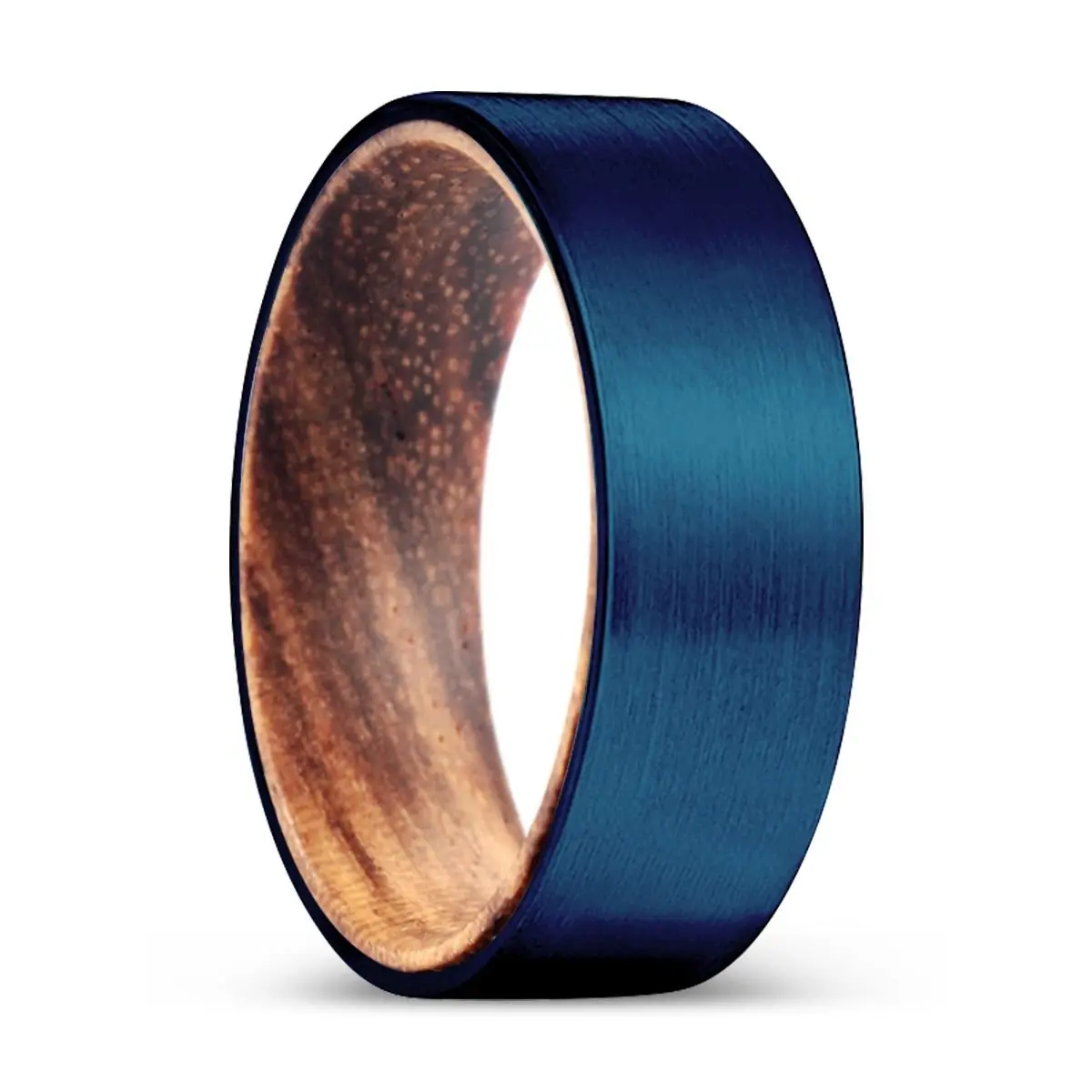 Rapido | Zebra Wood, Blue Tungsten Ring, Brushed, Flat 1
