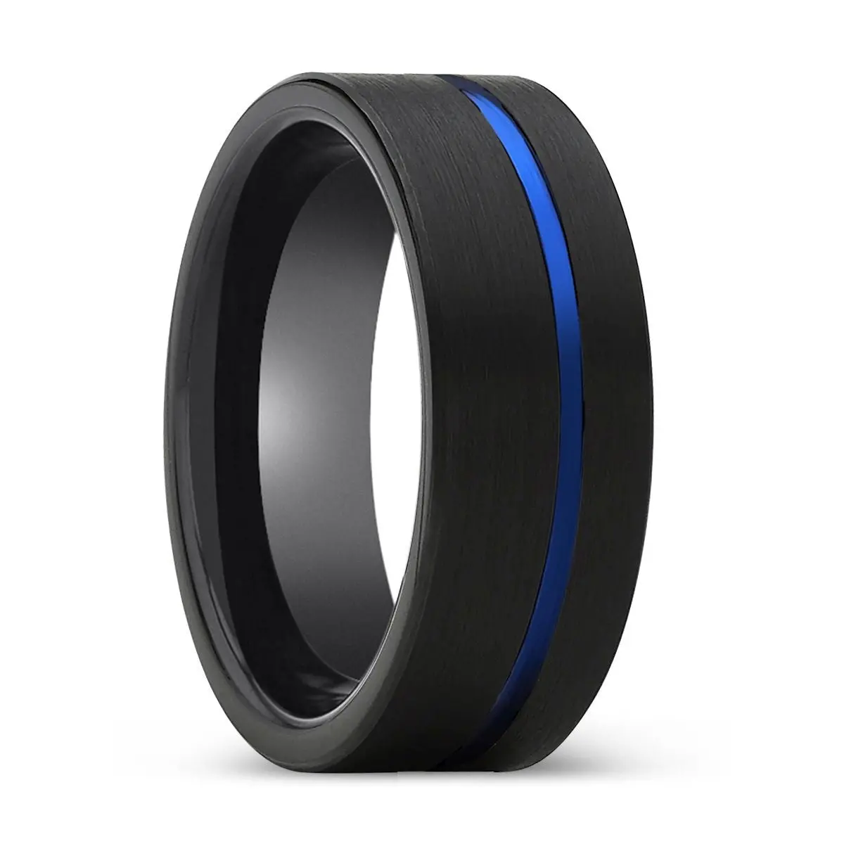 Raptor | Black Ring, Black Tungsten Ring, Blue Offset Groove, Flat 1