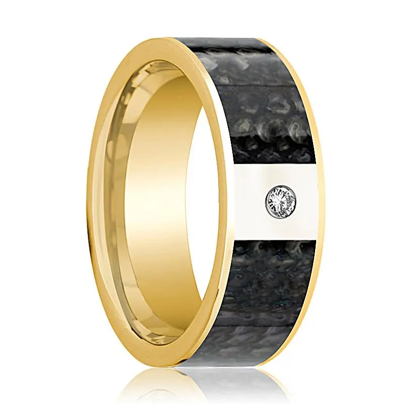 Raptorex | 14K Yellow Gold Ring With Diamond And Blue Dinosaur Inlay 1