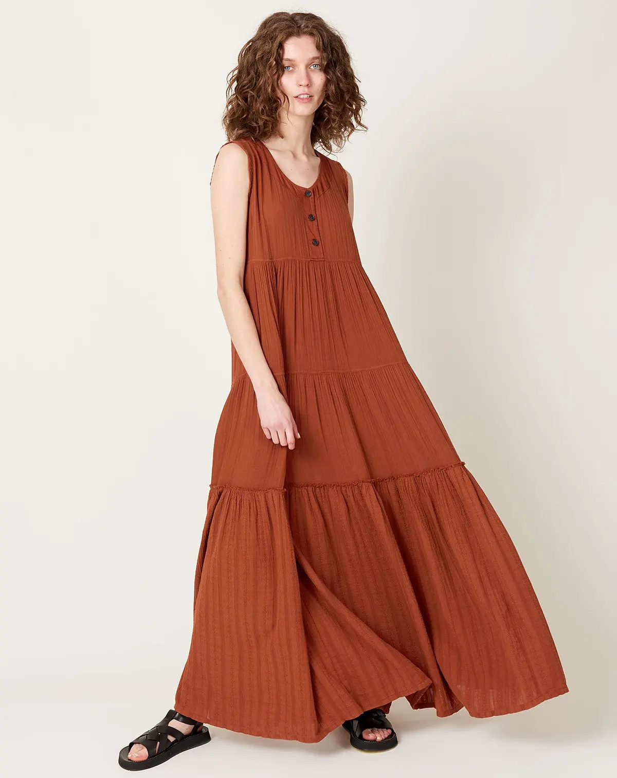 Roma Tiered Dress In Rust 1