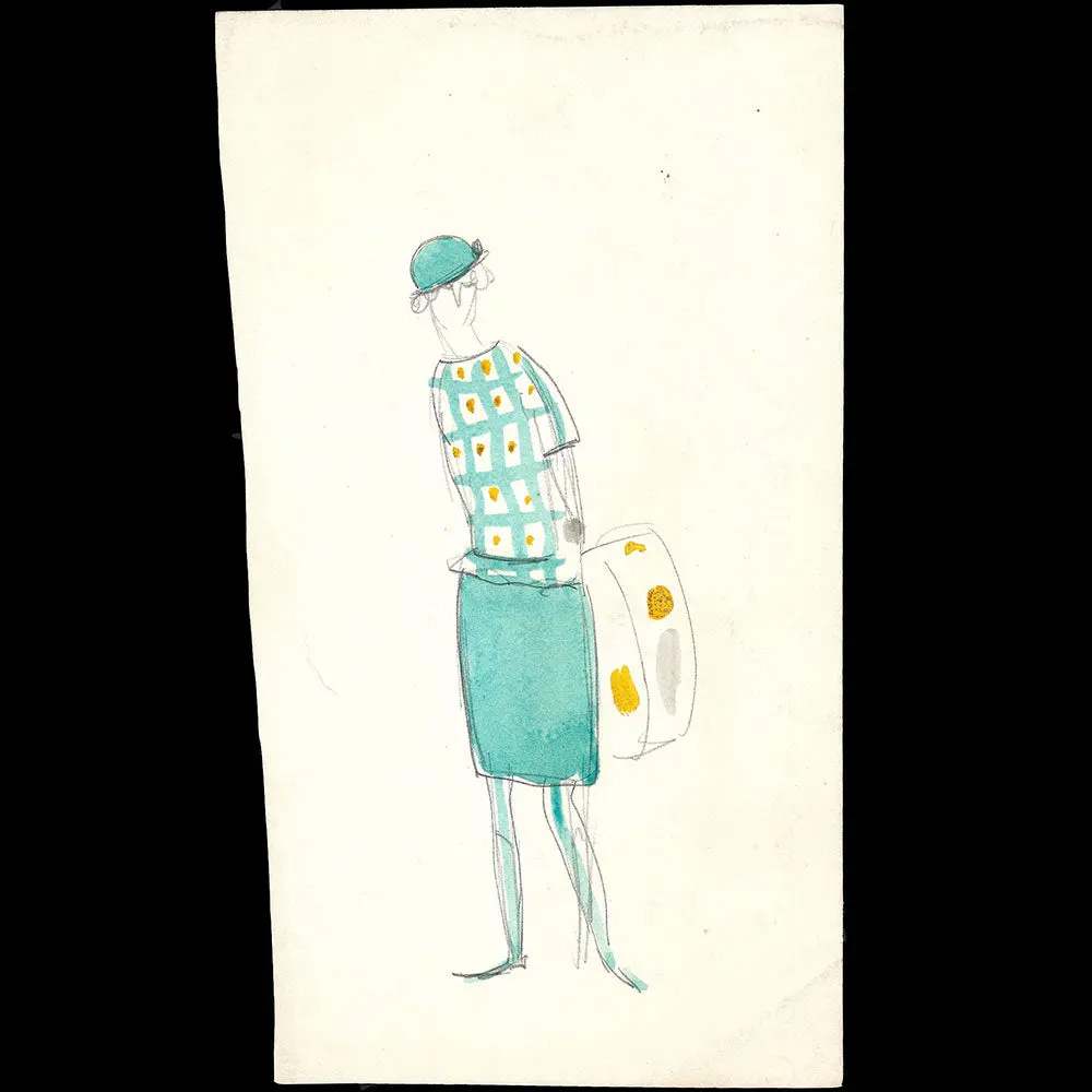 Ray Bret Koch - L'elégante À La Boîte De Chapeau, Dessin De Costume (1920S) 1