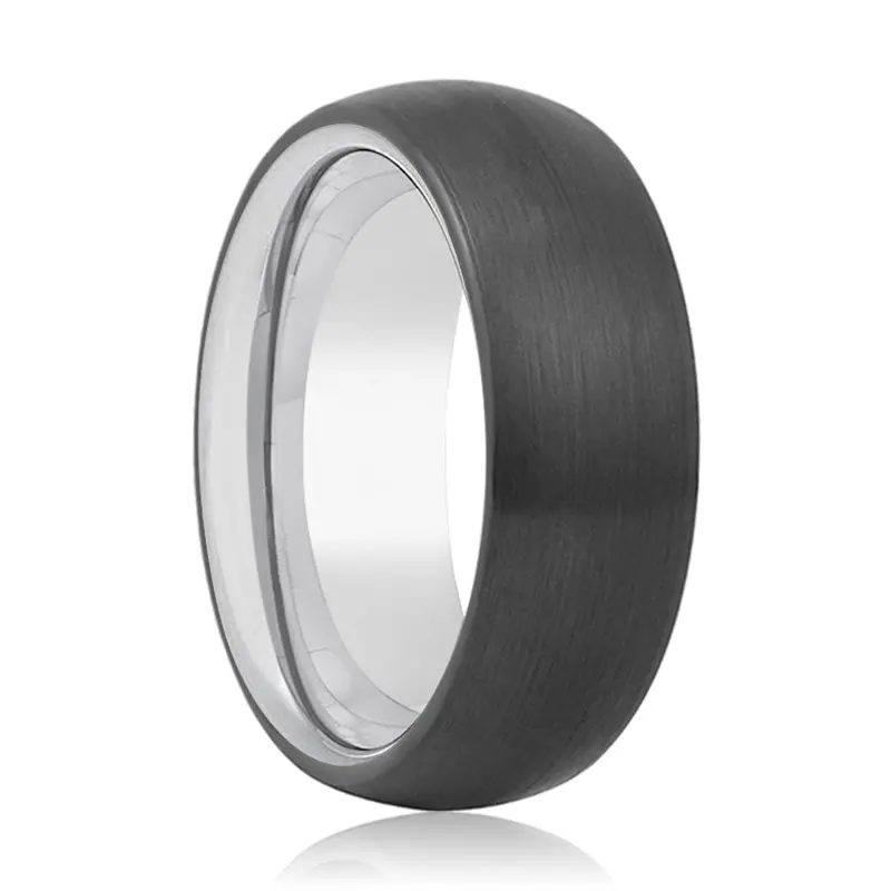Razor | Silver Ring, Black Tungsten Ring, Brushed, Domed 1