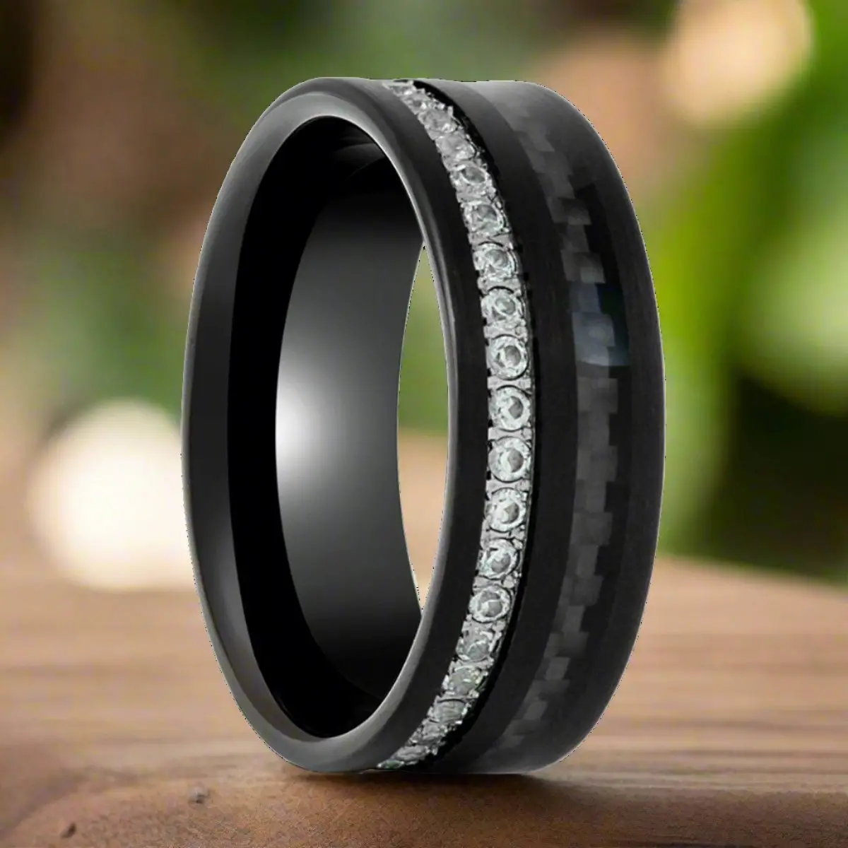 Reactor | Black Tungsten Ring, Black Carbon Fiber And Eternity White Cz Inlay 1