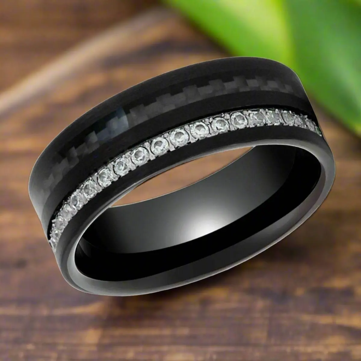 Reactor | Black Tungsten Ring, Black Carbon Fiber And Eternity White Cz Inlay 2