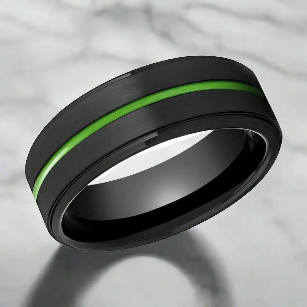 Reaper | Black Ring, Black Tungsten Ring, Green Groove, Stepped Edge 2