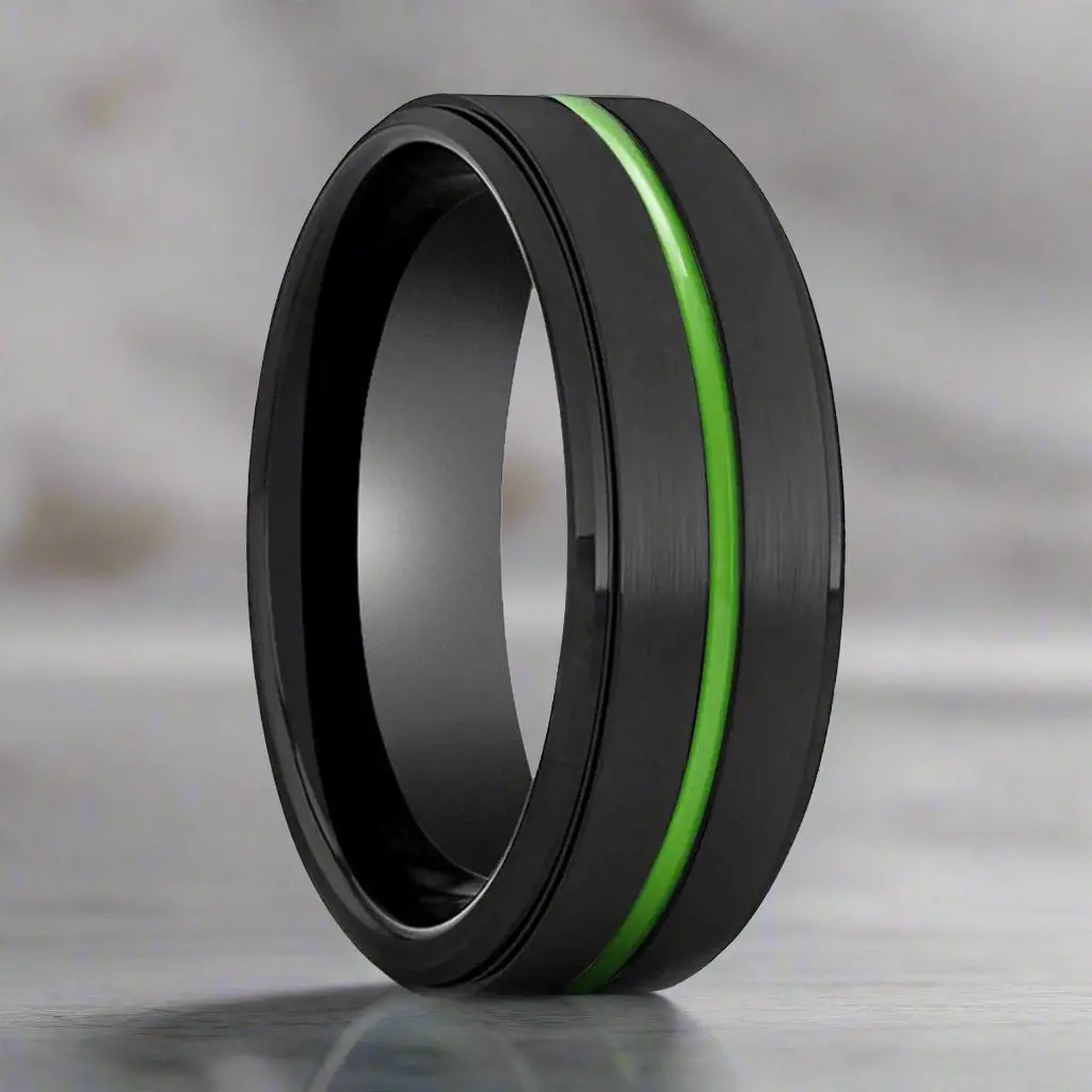 Reaper | Black Ring, Black Tungsten Ring, Green Groove, Stepped Edge 1