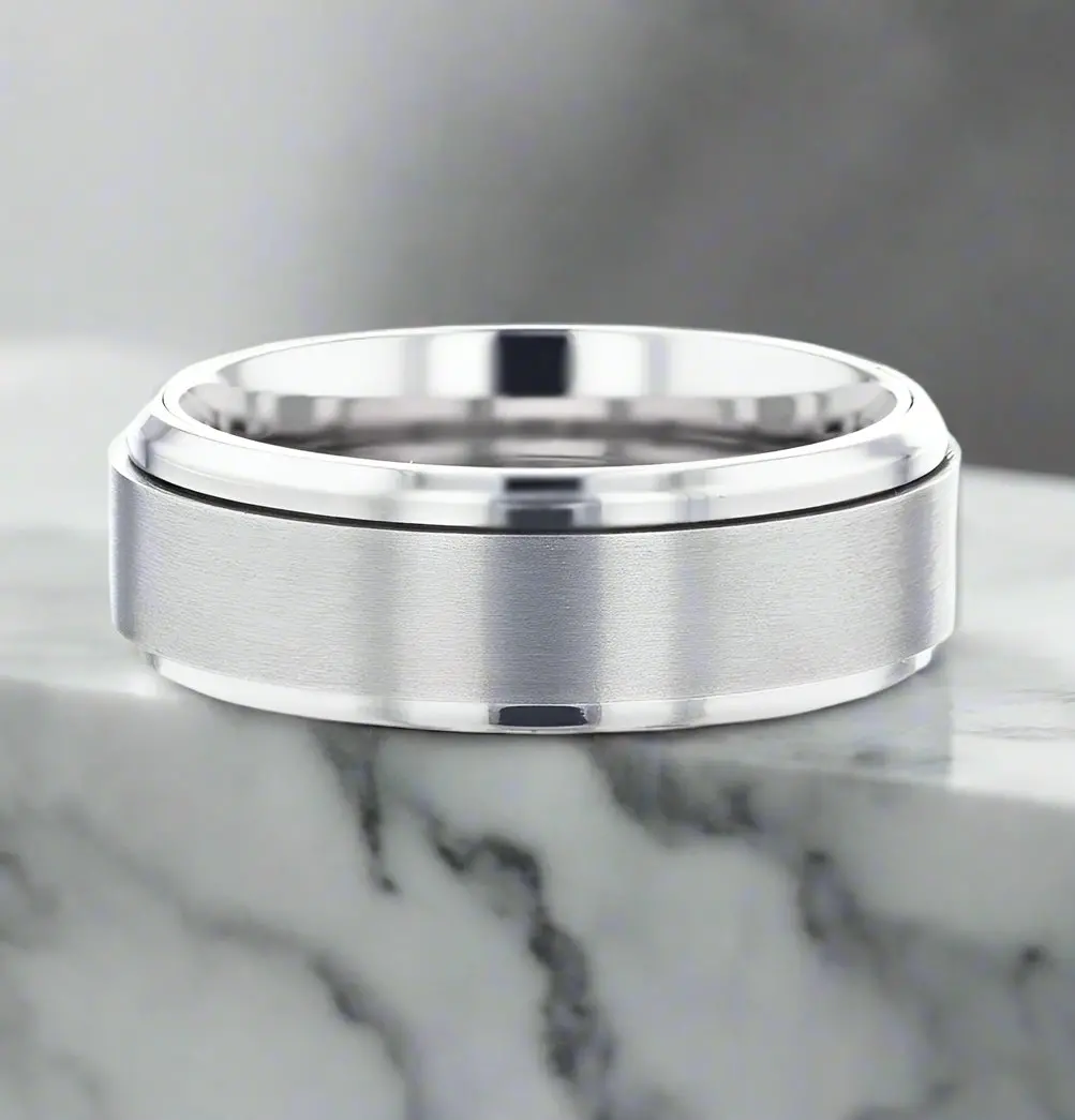 Rebellion | Silver Titanium Ring, Fidget Spinner, Beveled 2