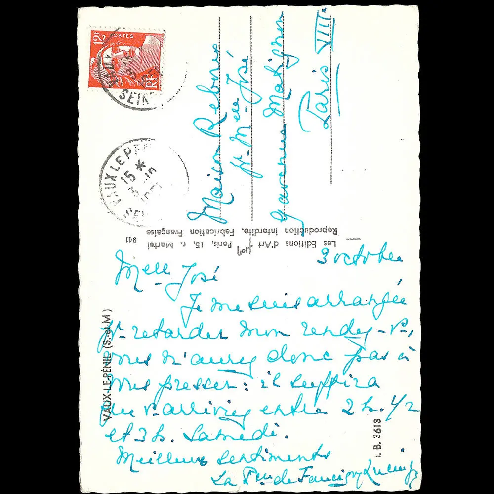 Caroline Reboux - Carte De La Princesse De Faucigny-Lucinge Adressée La Maison De Chapeaux (1951) 2