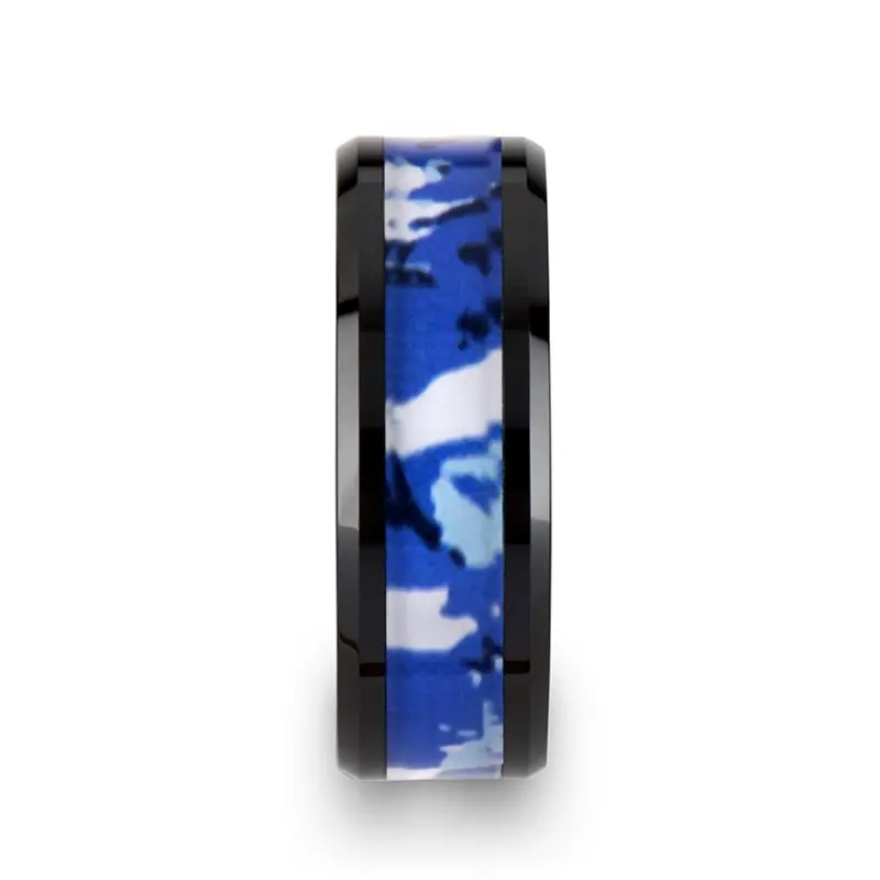 Recoil | Black Ceramic Ring Blue And White Camouflage Inlay 2