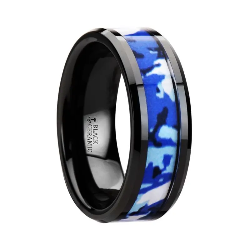 Recoil | Black Ceramic Ring Blue And White Camouflage Inlay 1