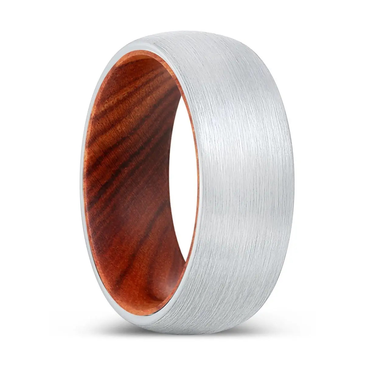 Redemption | Iron Wood, White Tungsten Ring, Brushed, Domed 1