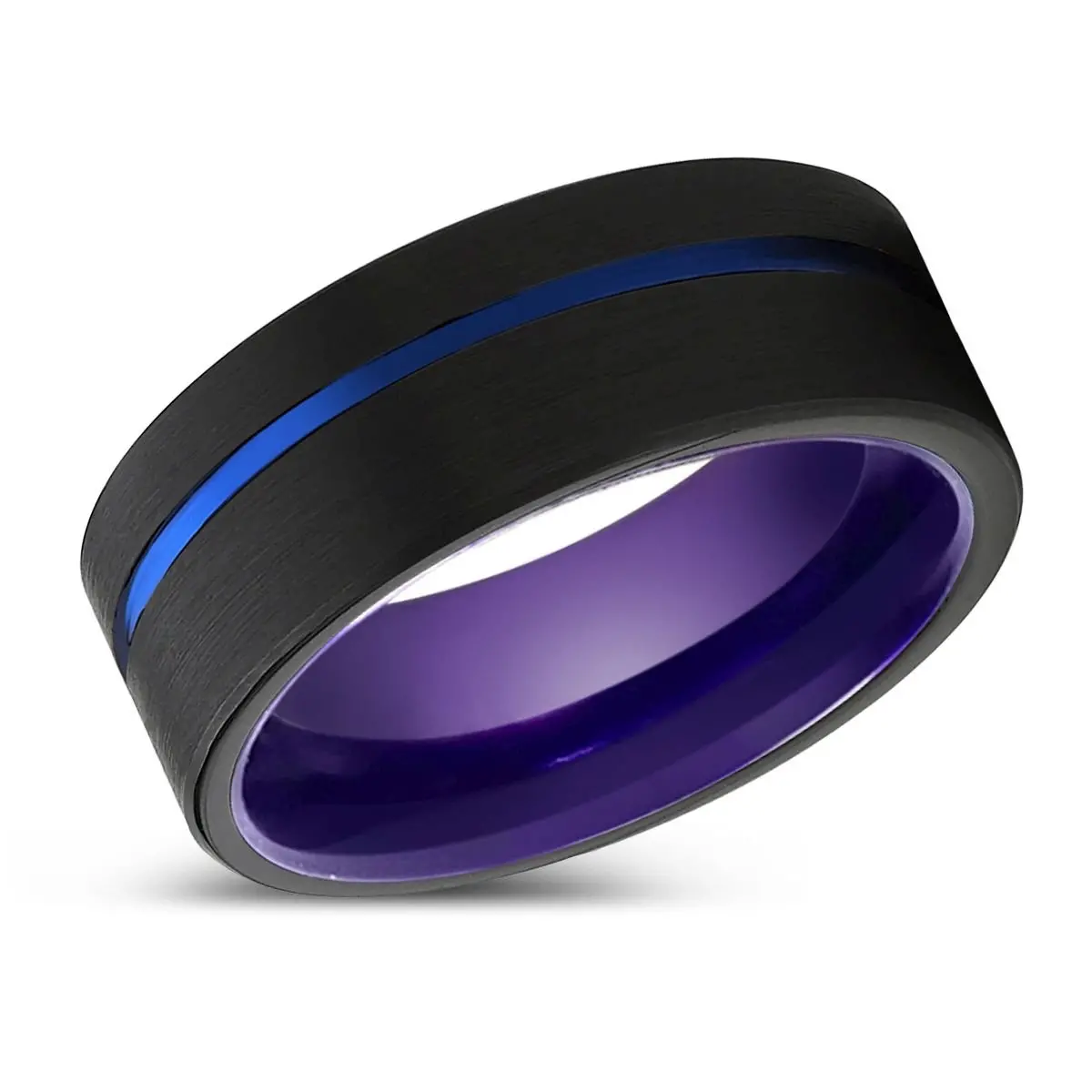 Regal | Purple Ring, Black Tungsten Ring, Blue Offset Groove, Flat 2