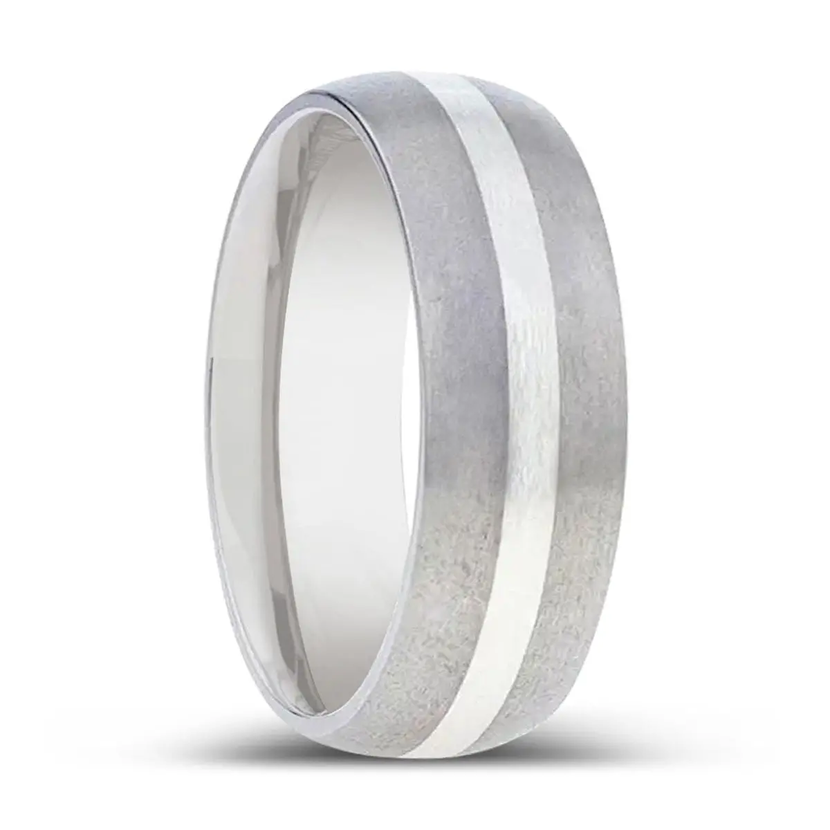Ren | Titanium Ring, Silver Inlay, Domed Brushed Finished Edges 1