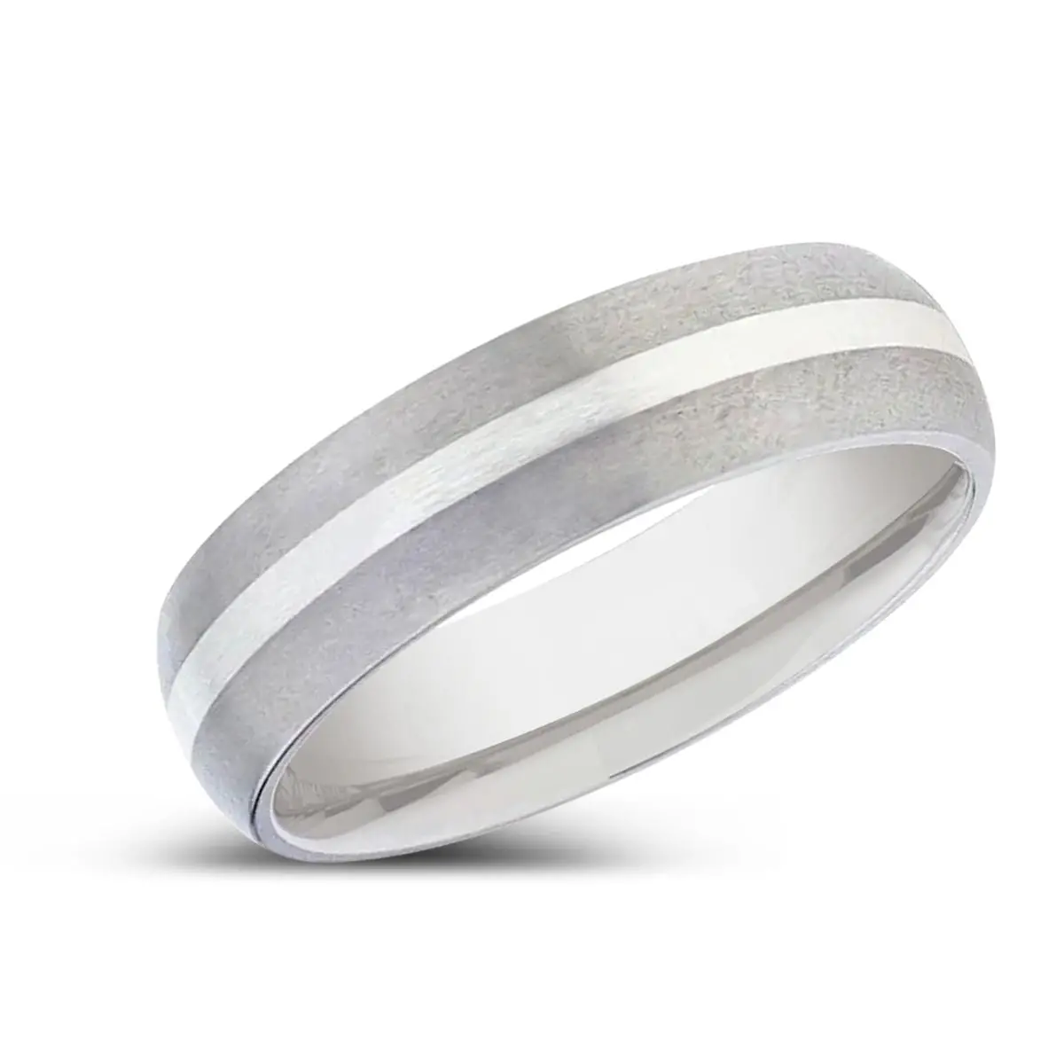 Ren | Titanium Ring, Silver Inlay, Domed Brushed Finished Edges 2