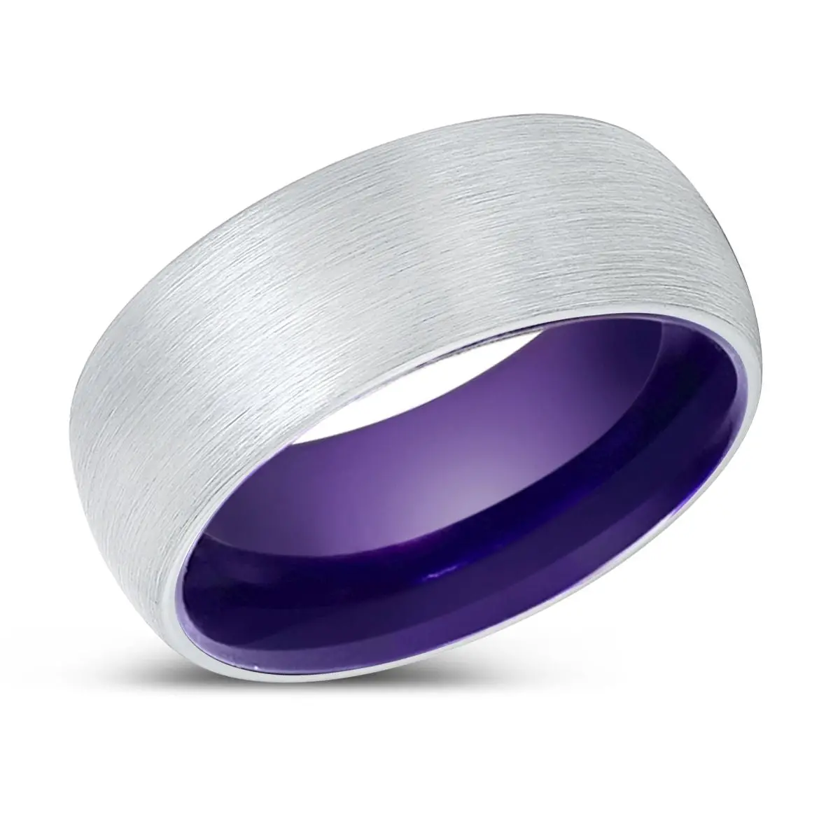 Reverend | Purple Ring, White Tungsten Ring, Brushed, Domed 2
