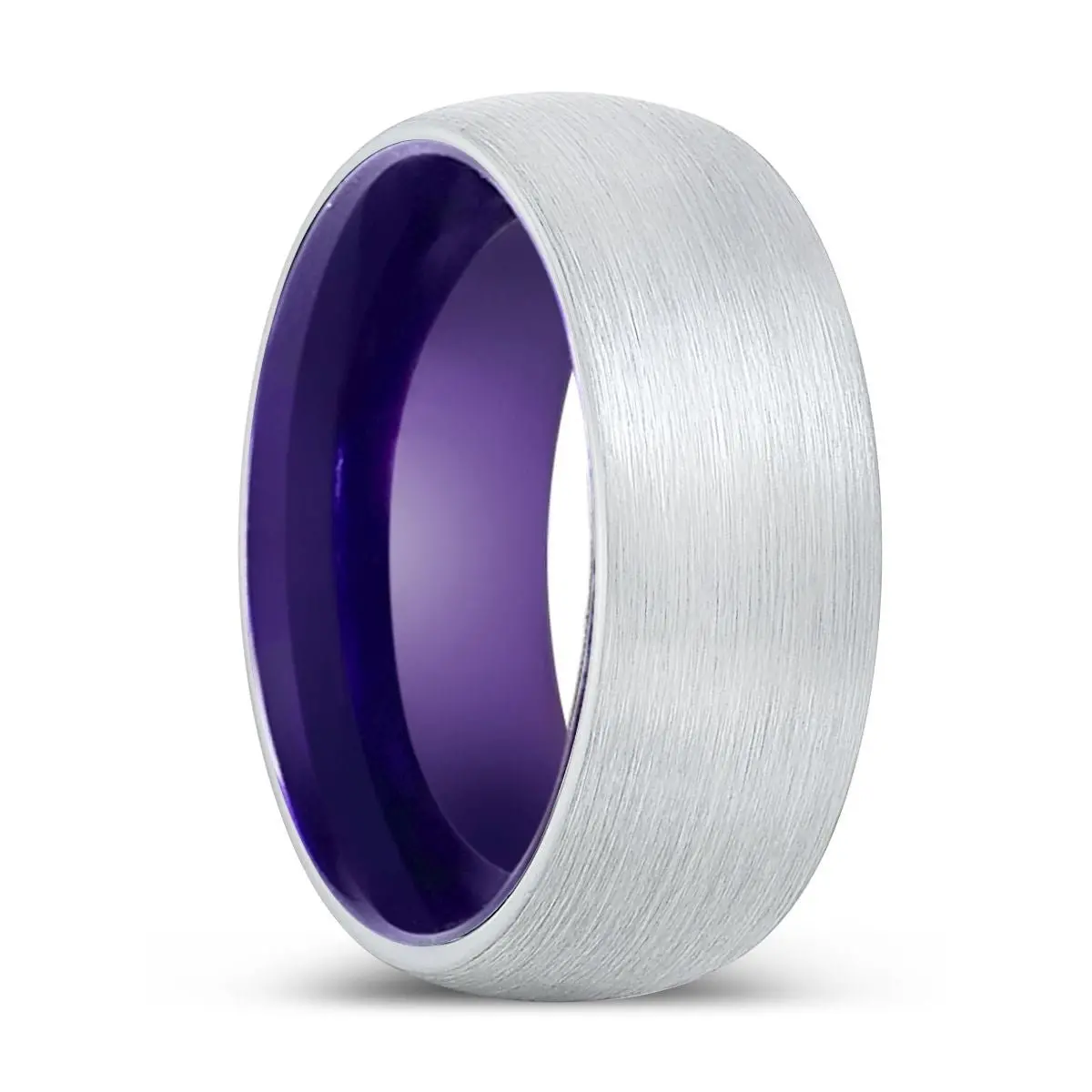 Reverend | Purple Ring, White Tungsten Ring, Brushed, Domed 1