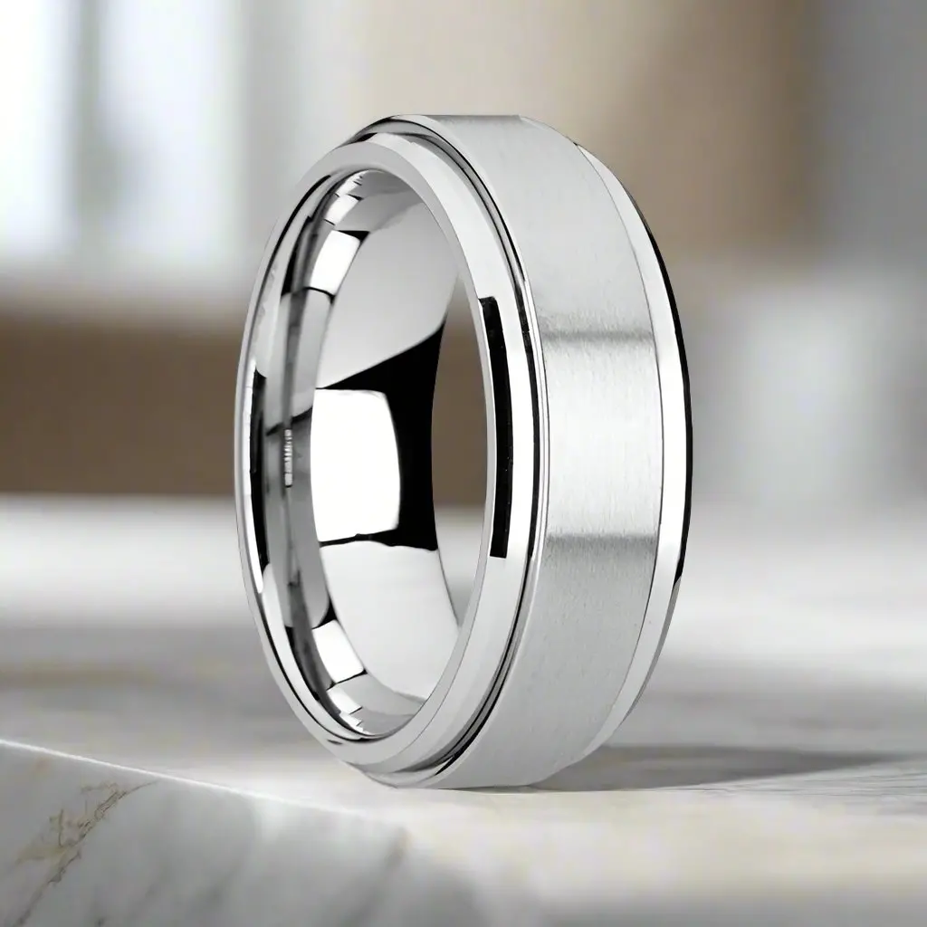 Revolution | Silver Tungsten Ring, Fidget Spinner, Beveled 1