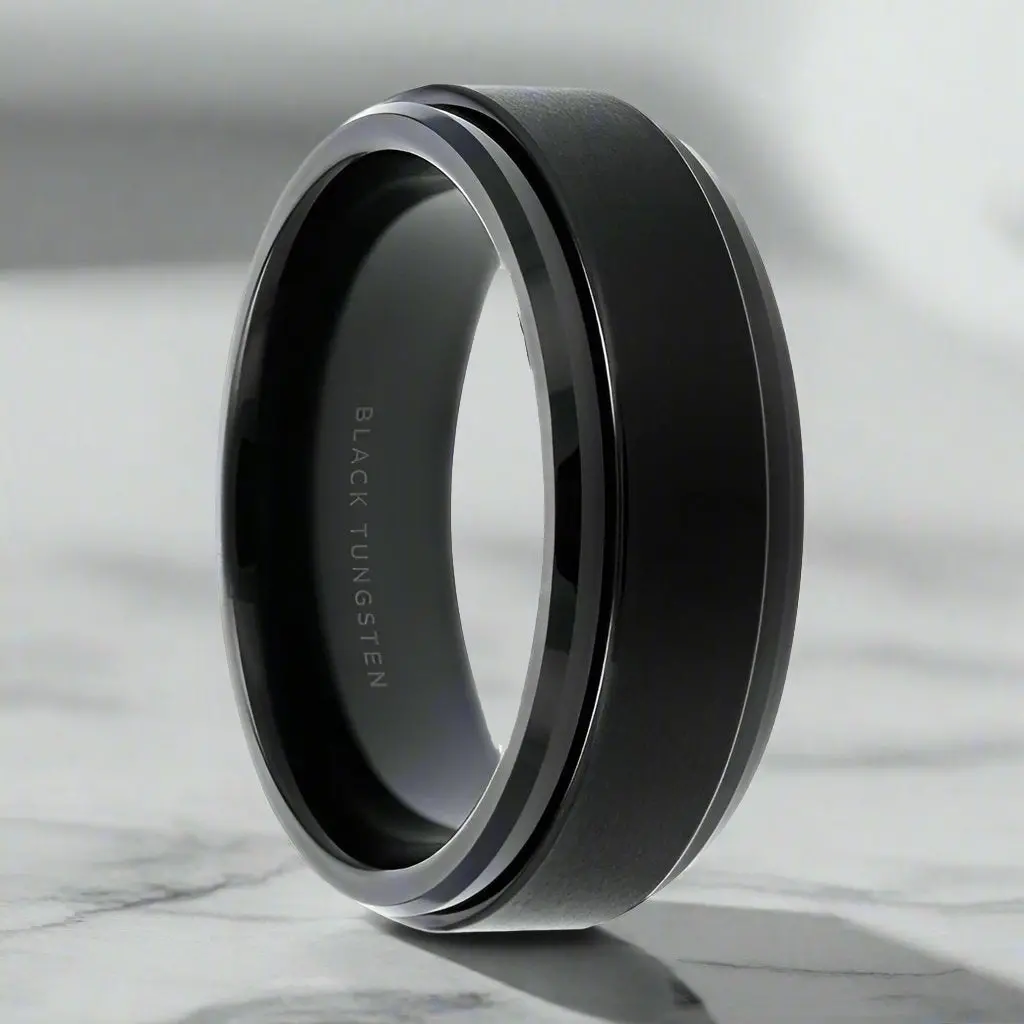 Revolve | Black Tungsten Ring, Fidget Spinner Ring, Beveled 1