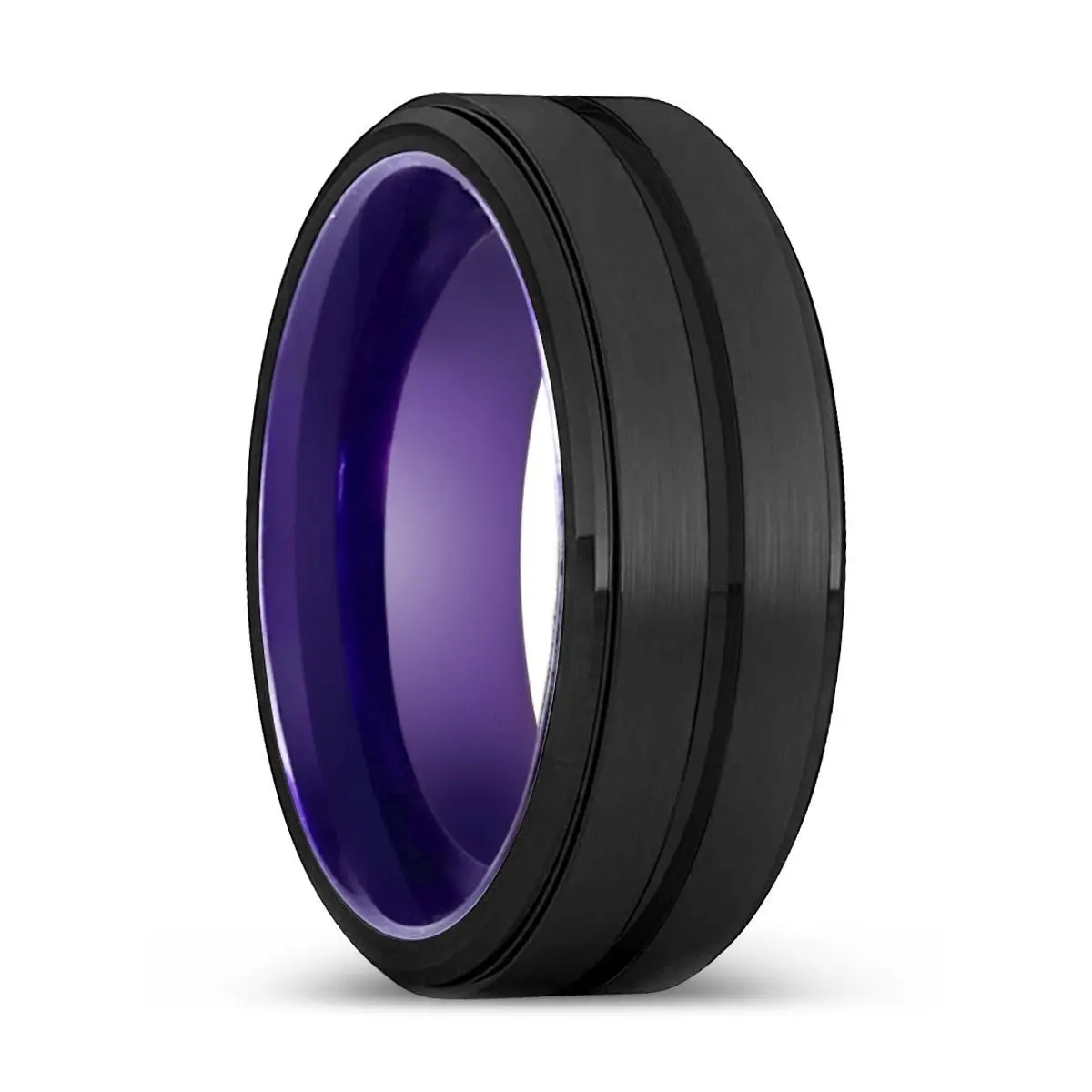 Rex | Purple Ring, Black Tungsten Ring, Grooved, Stepped Edge 1