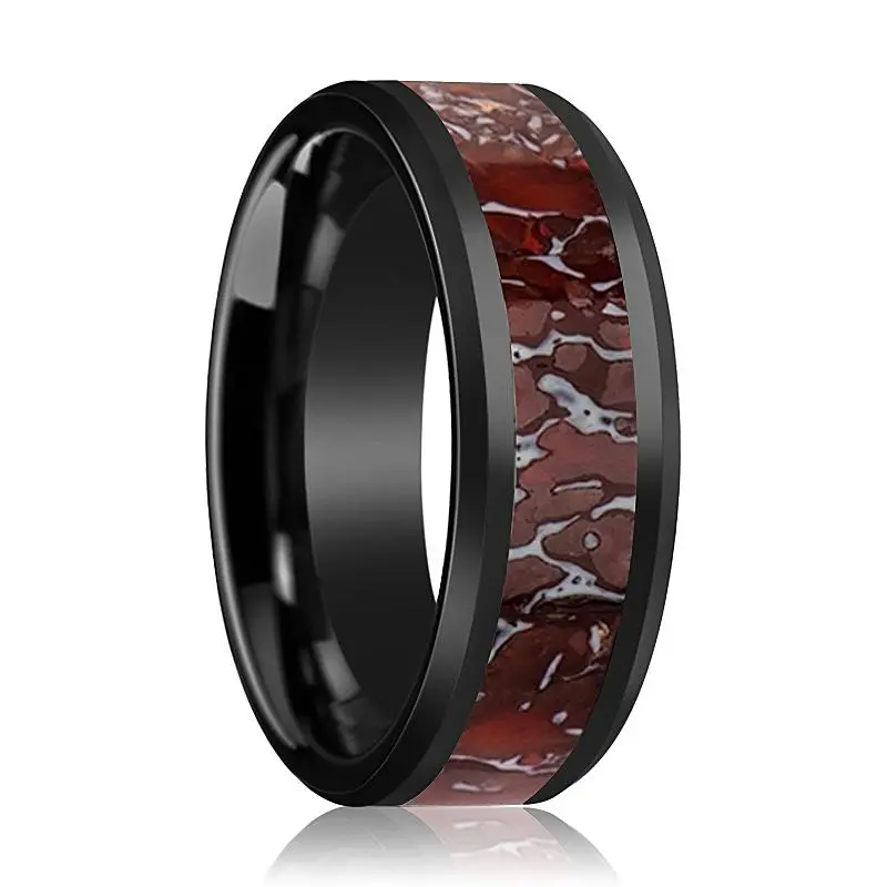 Rexxy | Ceramic Ring Red Dinosaur Bone Inlay 1