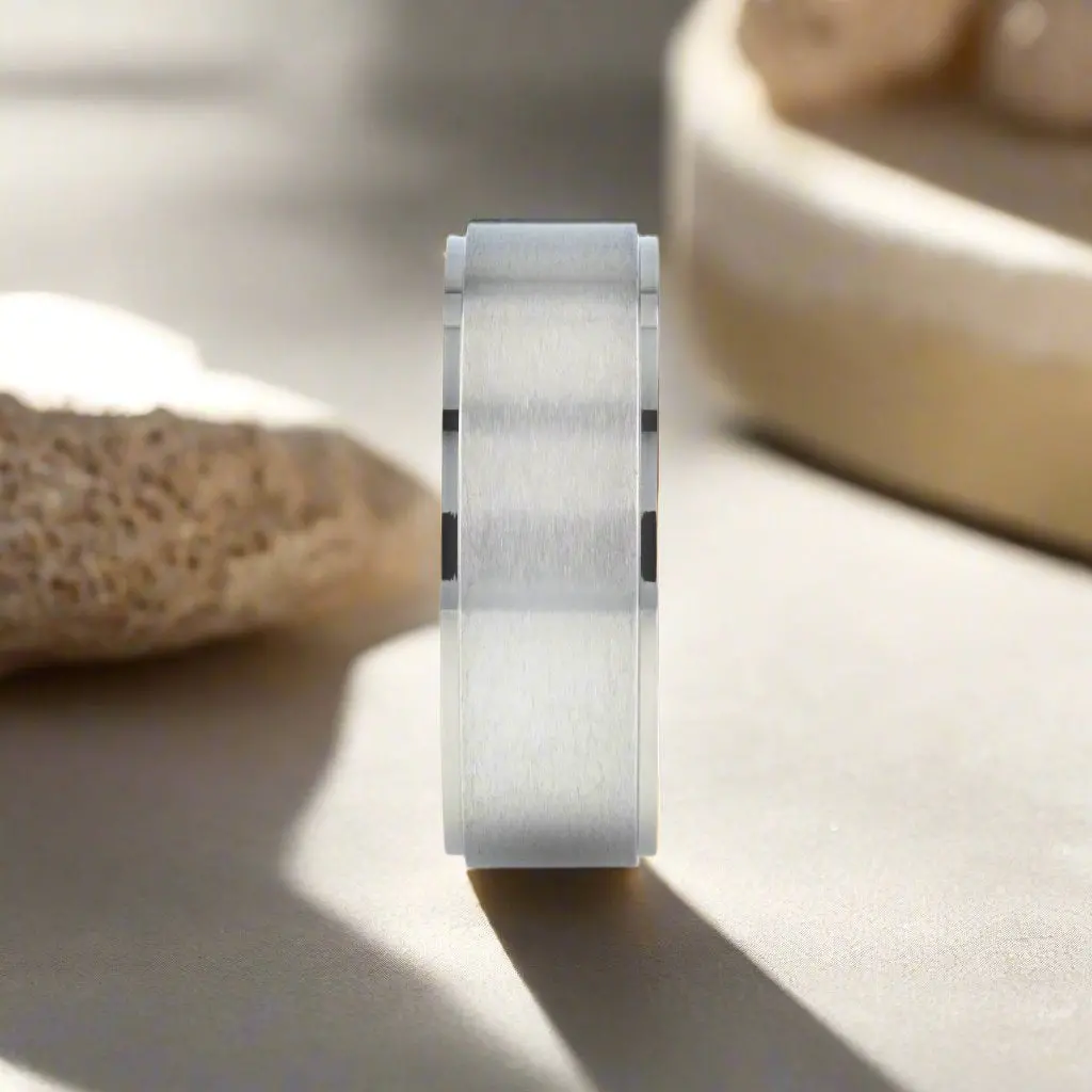 Rhinox | Titanium Ring - Brushed Raised Center With Stepped Edges 2
