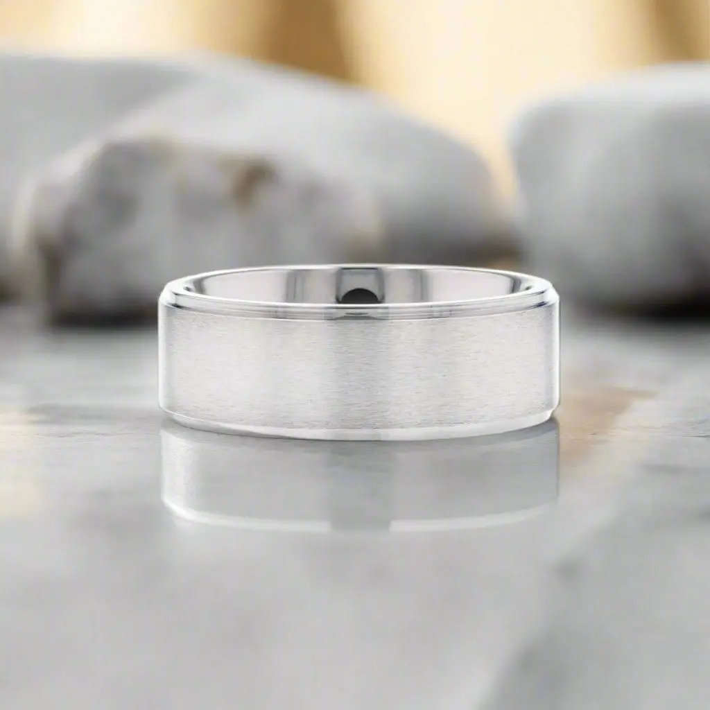 Rhinox | Titanium Ring - Brushed Raised Center With Stepped Edges 3