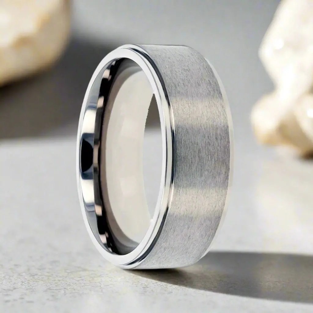 Rhinox | Titanium Ring - Brushed Raised Center With Stepped Edges 1