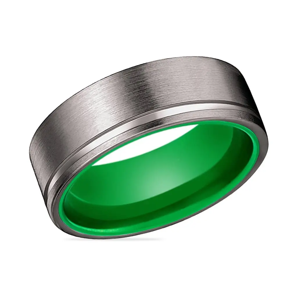 Ribbet | Green Ring, Gunmetal Tungsten Offset Groove 2