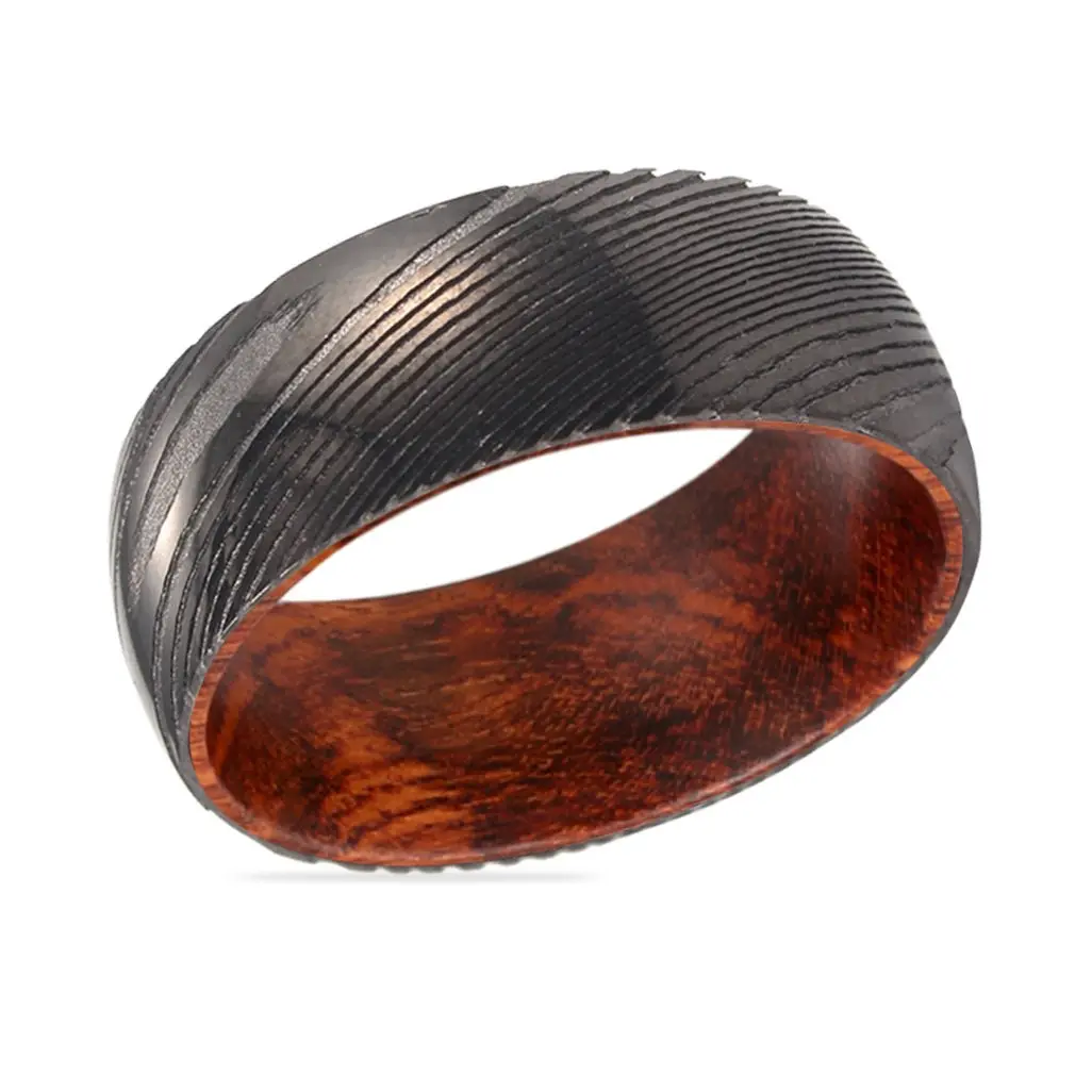 Riddle | Snake Wood, Gunmetal Damascus Steel Ring, Domed 2