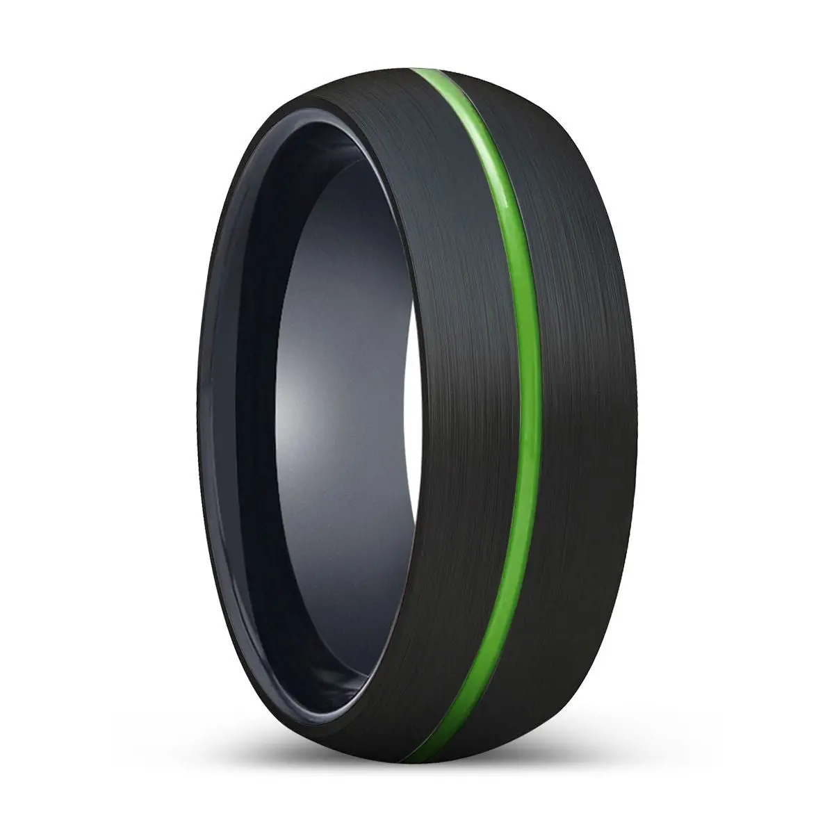 Ridwan | Black Ring, Black Tungsten Ring, Green Groove, Domed 1