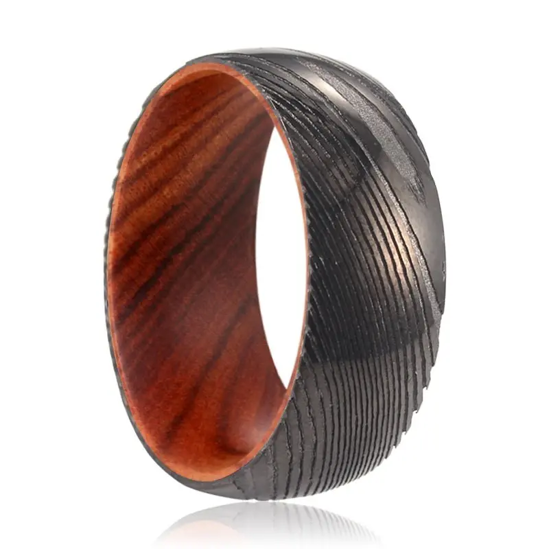 Rinaldi | Iron Wood, Gunmetal Damascus Steel Ring, Domed 1